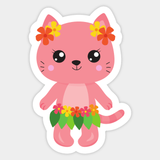 Hawaii Cat, Cute Cat, Pink Cat, Flowers, Luau Sticker